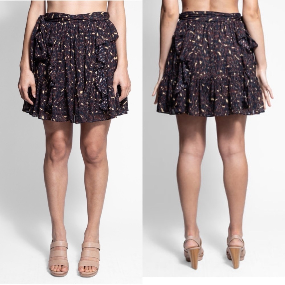 Ulla Johnson Zea Skirt in Jet Floral Vine Metallic‎ Mini Skirt Ruffle Size 2